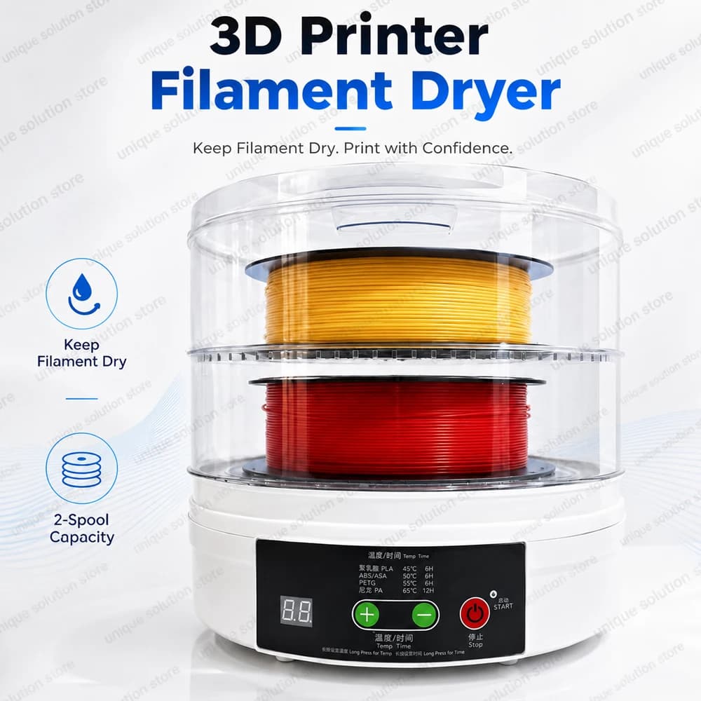 3D Printer Filament Dryer Box 2-Spool Filament Drying Storage Box Adjustable Temp Time for PLA ABS PETG TPU Nylon