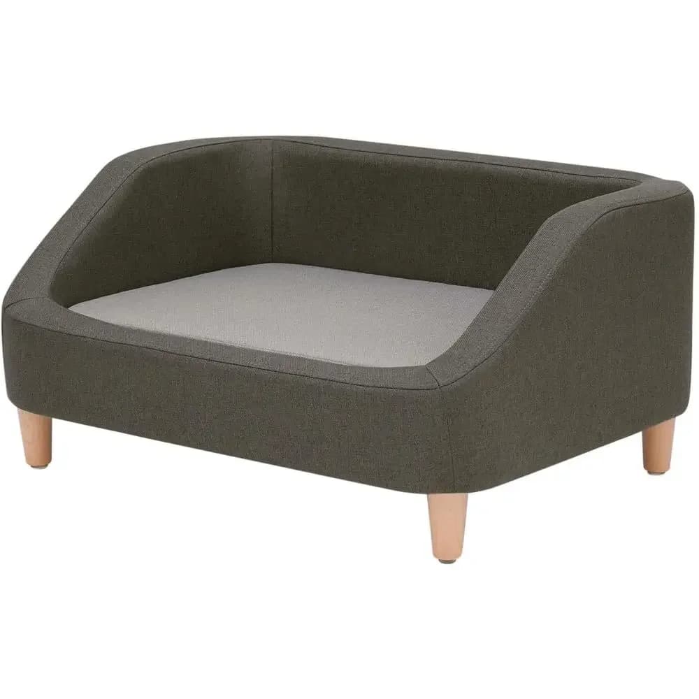 32 Inch Raised Linen Sofa Dog Daybed with Removable Cushion and Washable Cover for Cats & Small to Medium Dogs, Gray