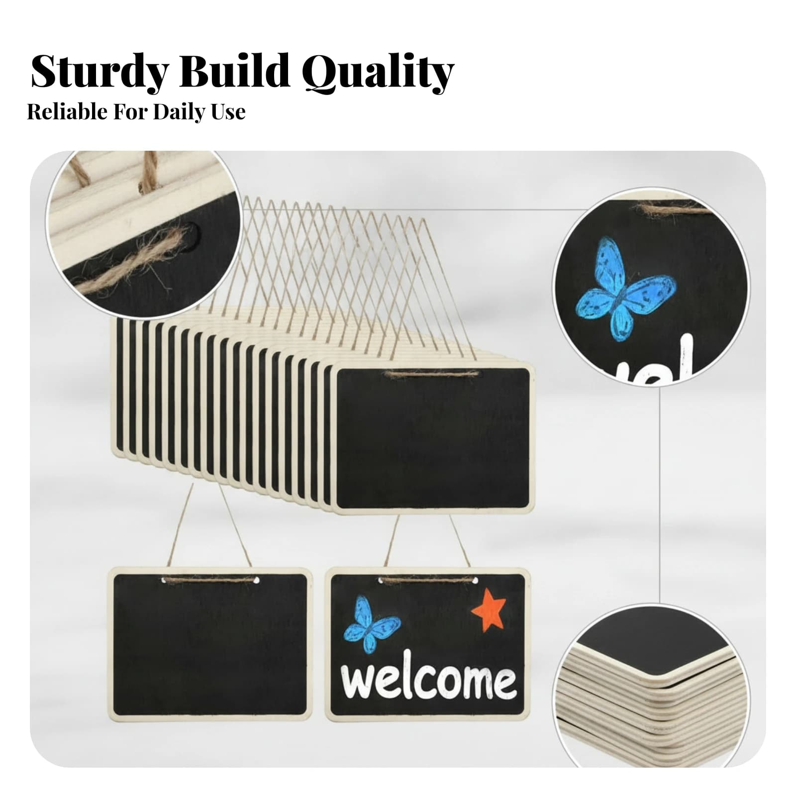 20 Pieces Hanging Chalkboard Sign Wooden Memo Sign Framed Boxwood Message Board Rounded Corners Rectangular Hanging Chalkboard