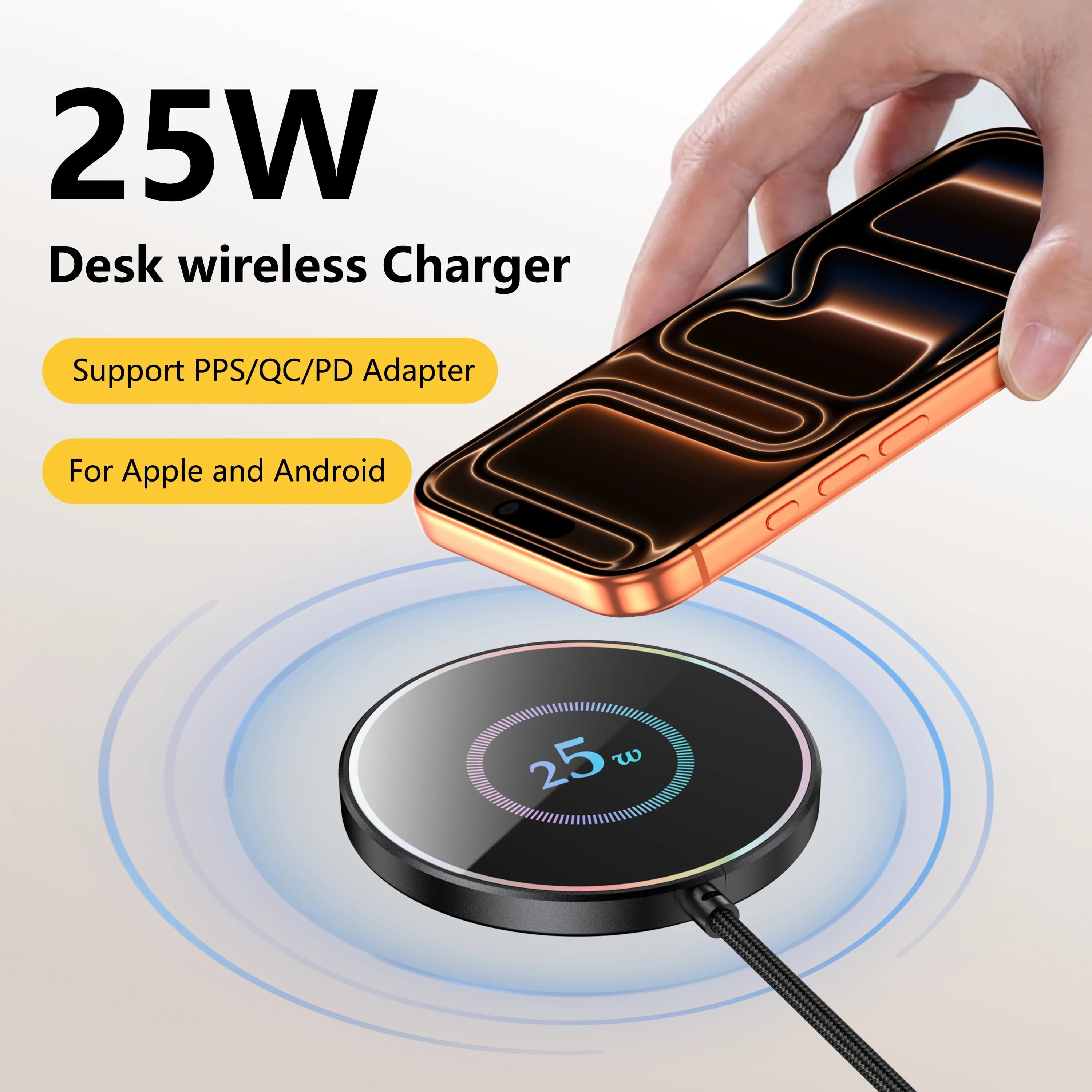 Caricatore Wireless 25W con Supporto per iPhone 17 16 15 14 13 12 Pro Max Samsung Xiaomi, Stazione di Ricarica Rapida