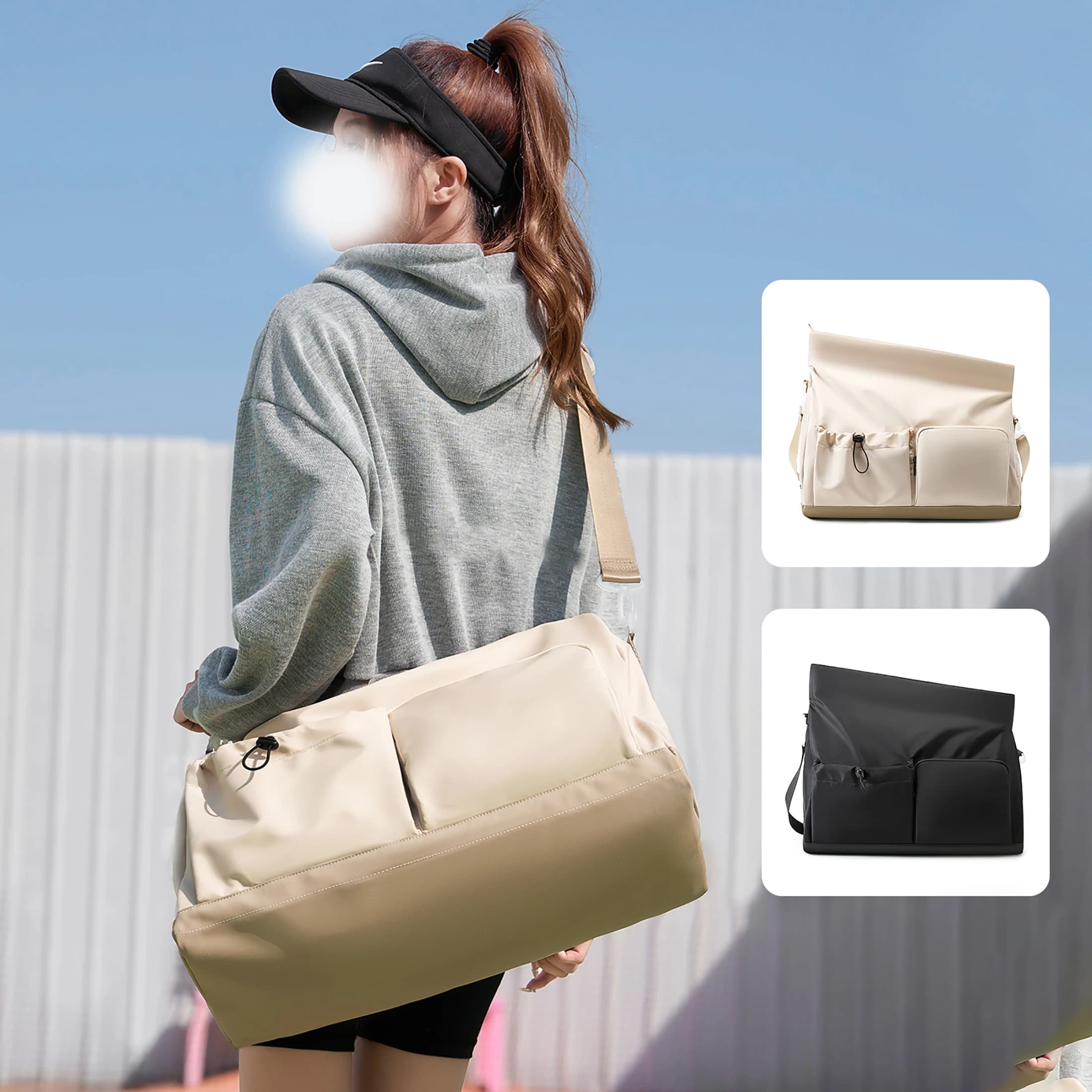 TANGCOOL Borsa da Palestra Ultra Leggera 845g in Nylon, Borsa da Viaggio per il Weekend con Scomparto Separato per Scarpe Asciutte e Bagnate, per Uomini e Donne