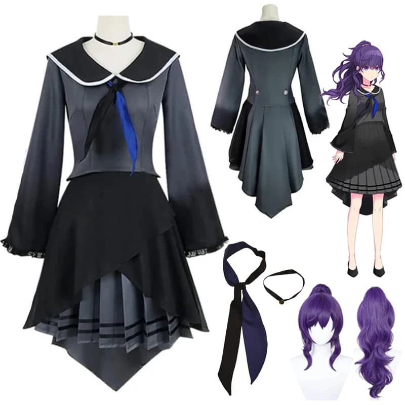 Costume Cosplay Anime Project Sekai Asahina Mafuyu, Set Completo con Parrucca per Donne e Ragazze, per Halloween, Carnevale e Giochi di Ruolo