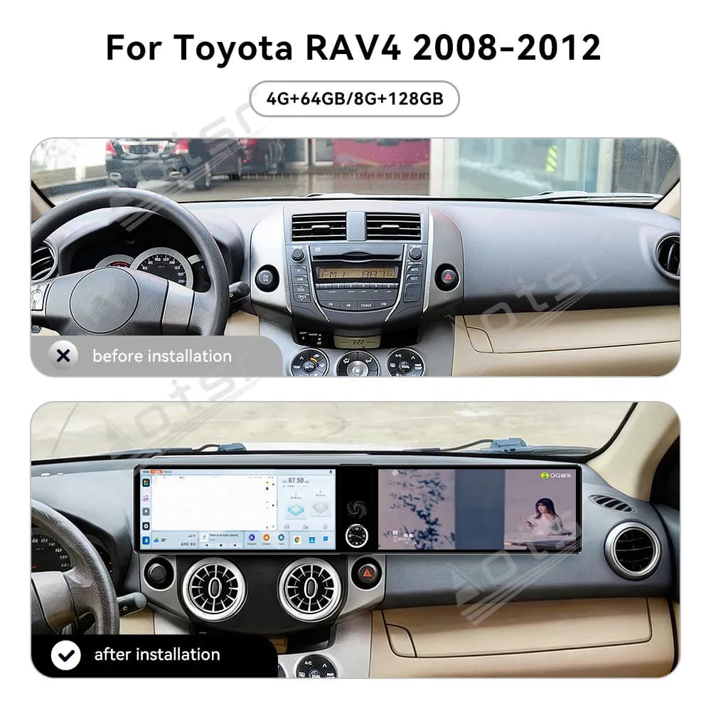 For Toyota RAV4 2008-2012 Android 15 12.3" Dual Screen Car Multimedia Player Stereo Head Unit GPS Navi Radio Radio Tape Recorder