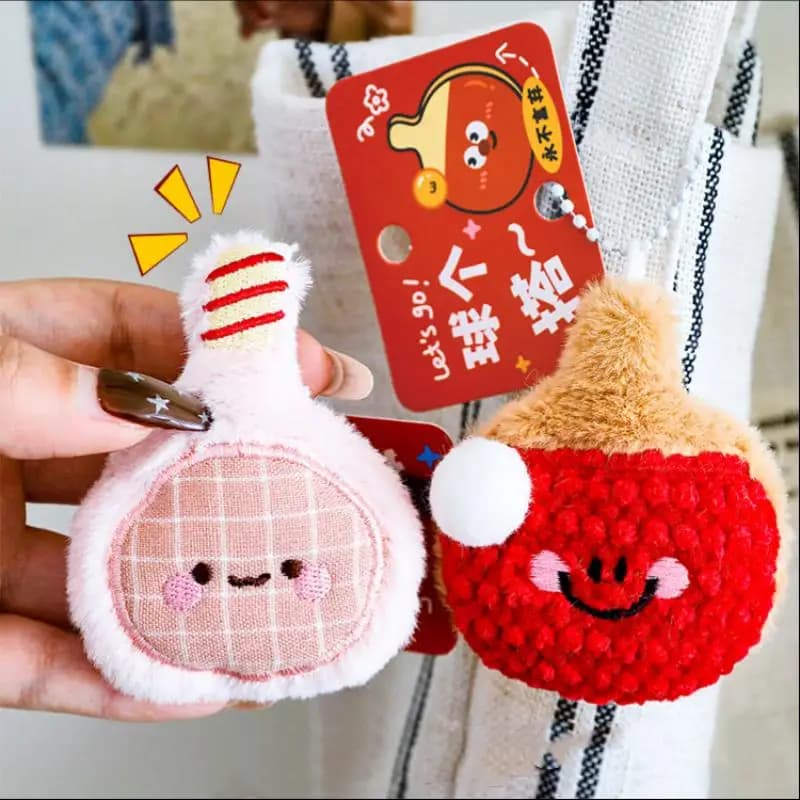 Tennis Rack Shape Keyring Cartoon, Ball Shape Peluche Pendant, Kawaii Doll for Ornament Backpack
