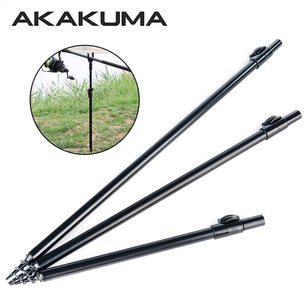 Telescopic Fishing Bank Stick Aluminum Alloy Rod Rest Ground Support Stand with Threaded Spike Quick Release Lock Black