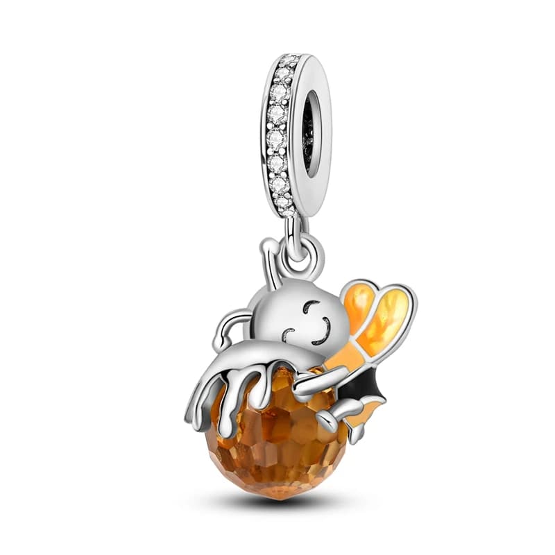 Ciondoli a tema dolcezza naturale in argento 925 placcato con ape da miele, adatti per braccialetti con ciondoli originali 925, regali di gioielli per le donne