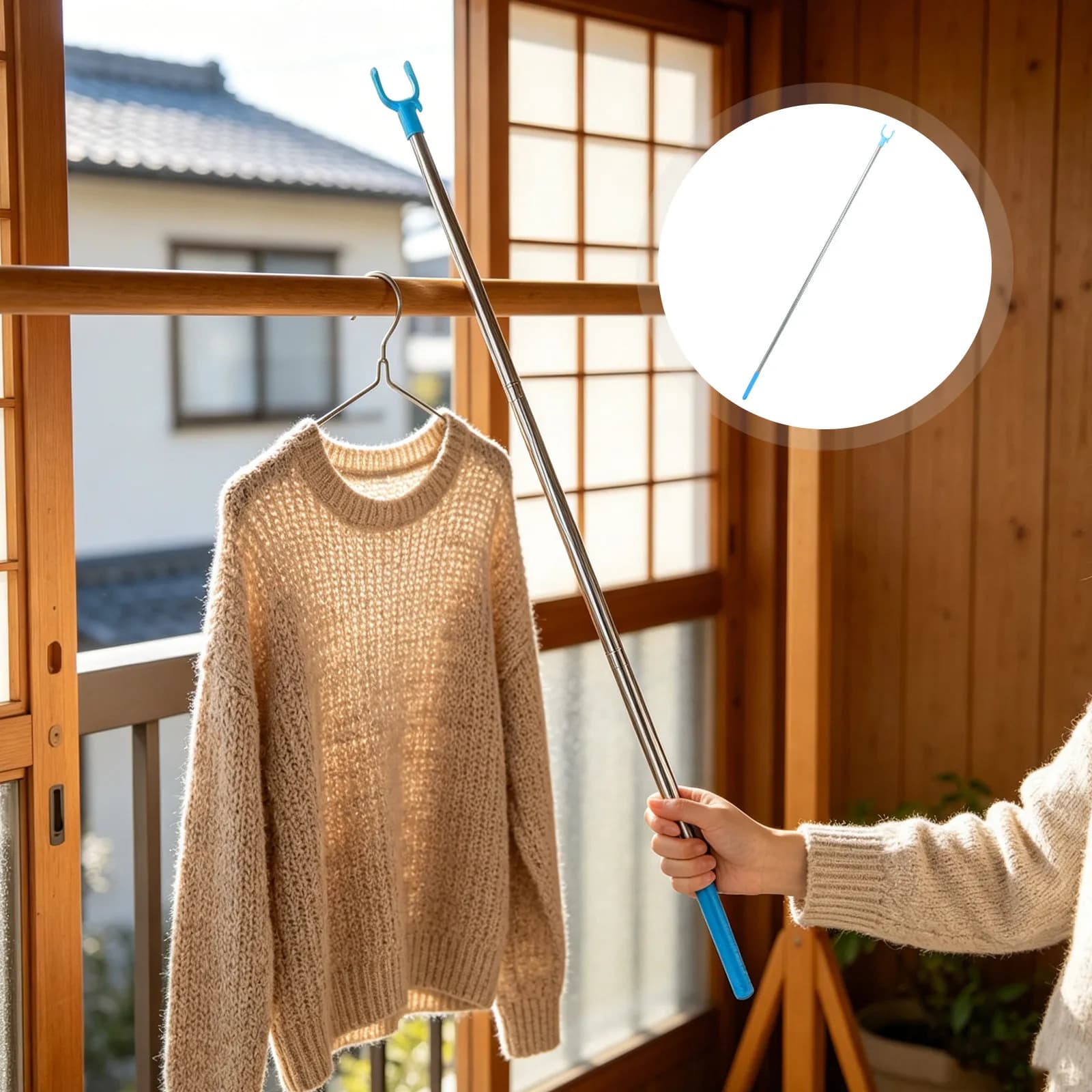 Stainless Steel Clothesline Hook Pole 51.2" 3-Section Joinable Laundry Drying Rod With U-Shaped Fork Head Hanger Reach Stick