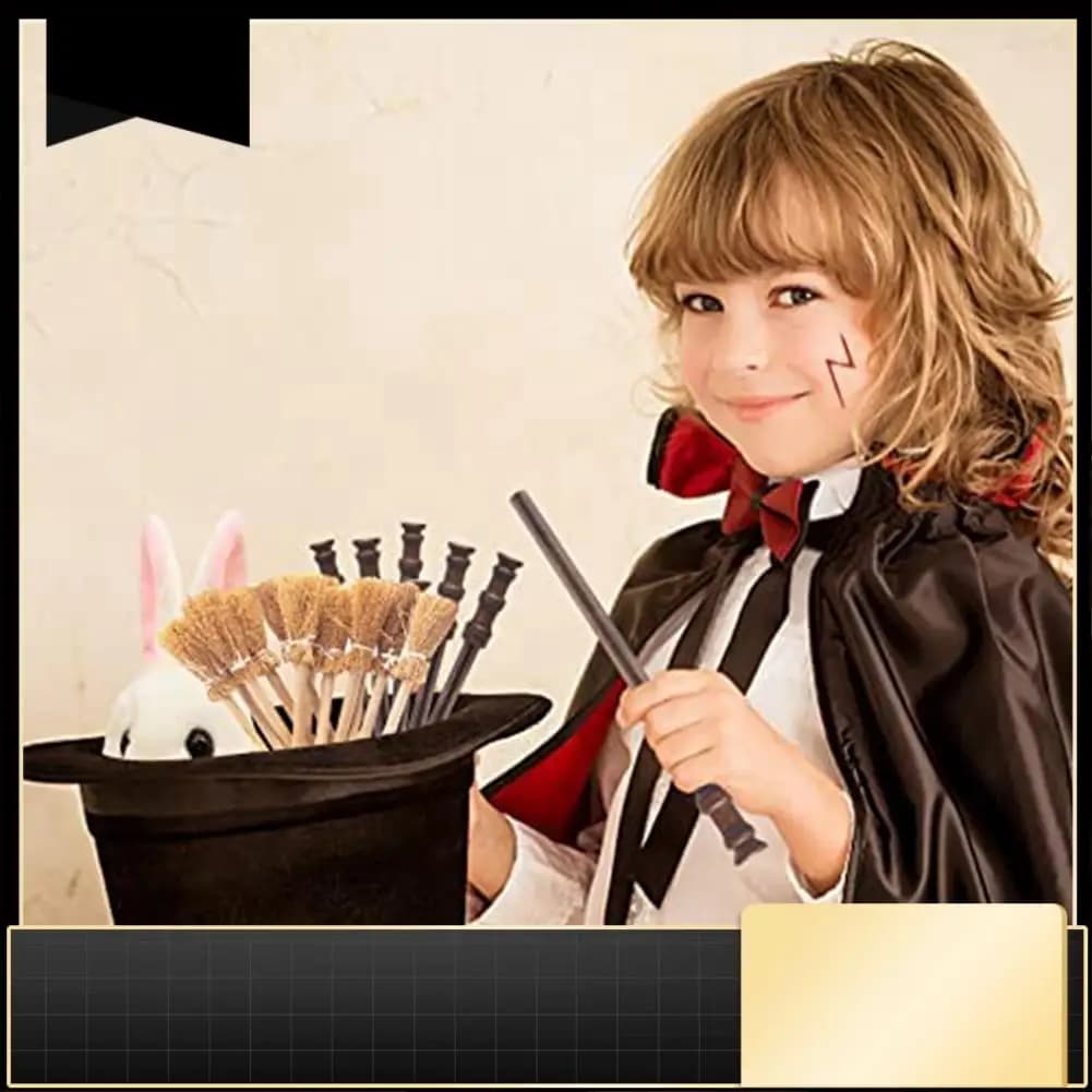 Wizard Party Supplies Set - Witch Broom Pencil,Magic Wand Pencil And Flash Bolt Scar Temporary Tattoos-N37R
