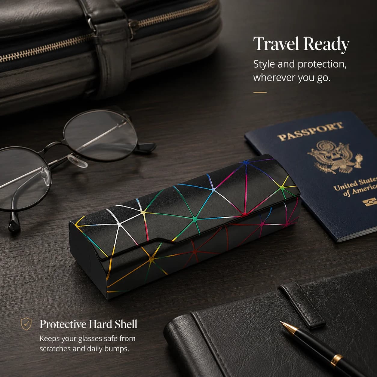 Simple Square Leather Glasses Case, Portable Pressure Resistant Sunglasses Storage Box for Myopia & Optical Lens