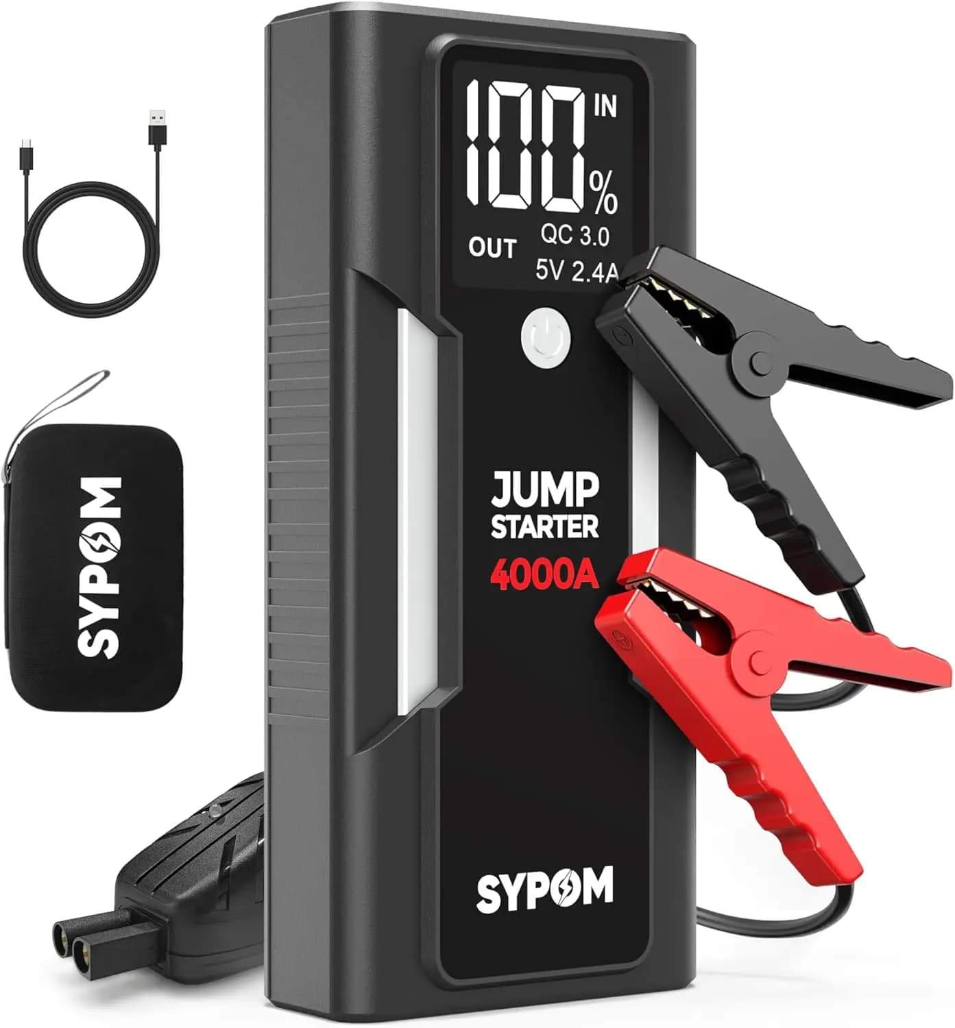Avviatore di Emergenza Portatile, Caricabatterie per Auto 4000A di Picco, 12V per Camion fino a 10L Diesel, Moto, Doppia USB, Luce LED