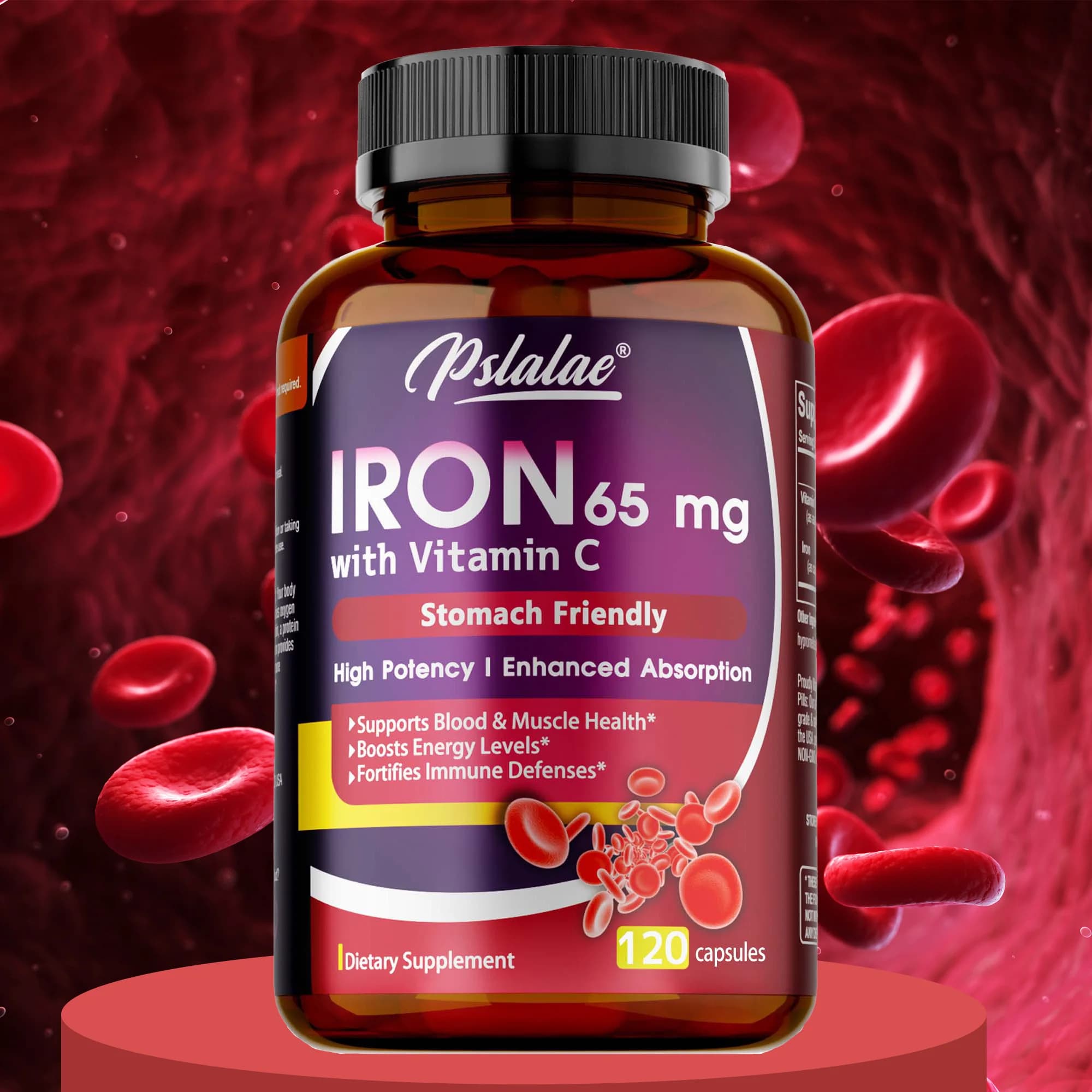 Integratore di Ferro 65 mg con Vitamina C - Combatte la Fatica, Migliora l'Absorbimento, Riduce l'Anemia, Promuove la Salute di Cervello e Cuore, Rafforza l'Immunità