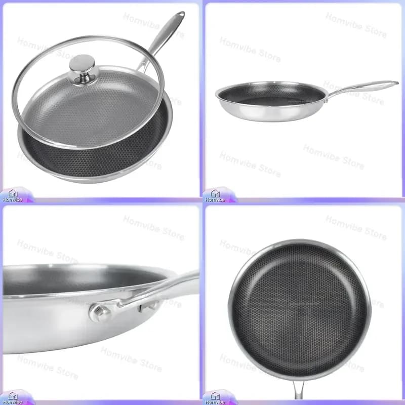 Professional 3-Layer Stainless Steel Frying Pan Set Nonstick Home Cooking Pan Heat Resistant Durable Kitchen Cookware for Gas
