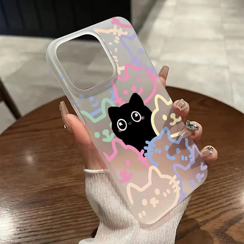 Cute Cat Fishing Net footprint Star Phone Case For iPhone 15 16 18 17 14 Pro Max Cases For iPhone 13 12 Pro Max 11 Lens Cover