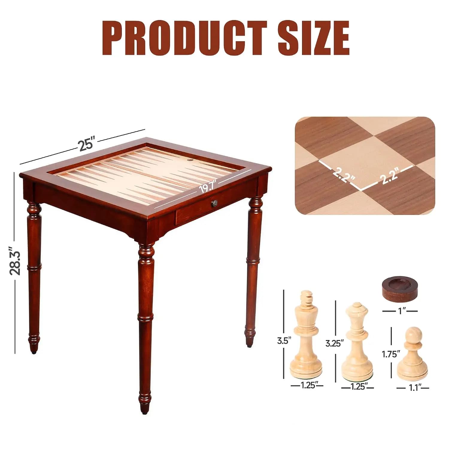 3-in-1 Chess Checkers Backgammon Board Game Table Set with Pieces, Customized