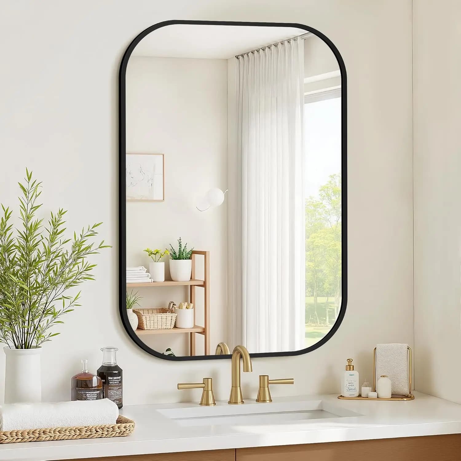Specchio da Bagno Nero, Specchio da Parete HD Infrangibile 24x36 per Soggiorno, Camera da Letto, Ingresso