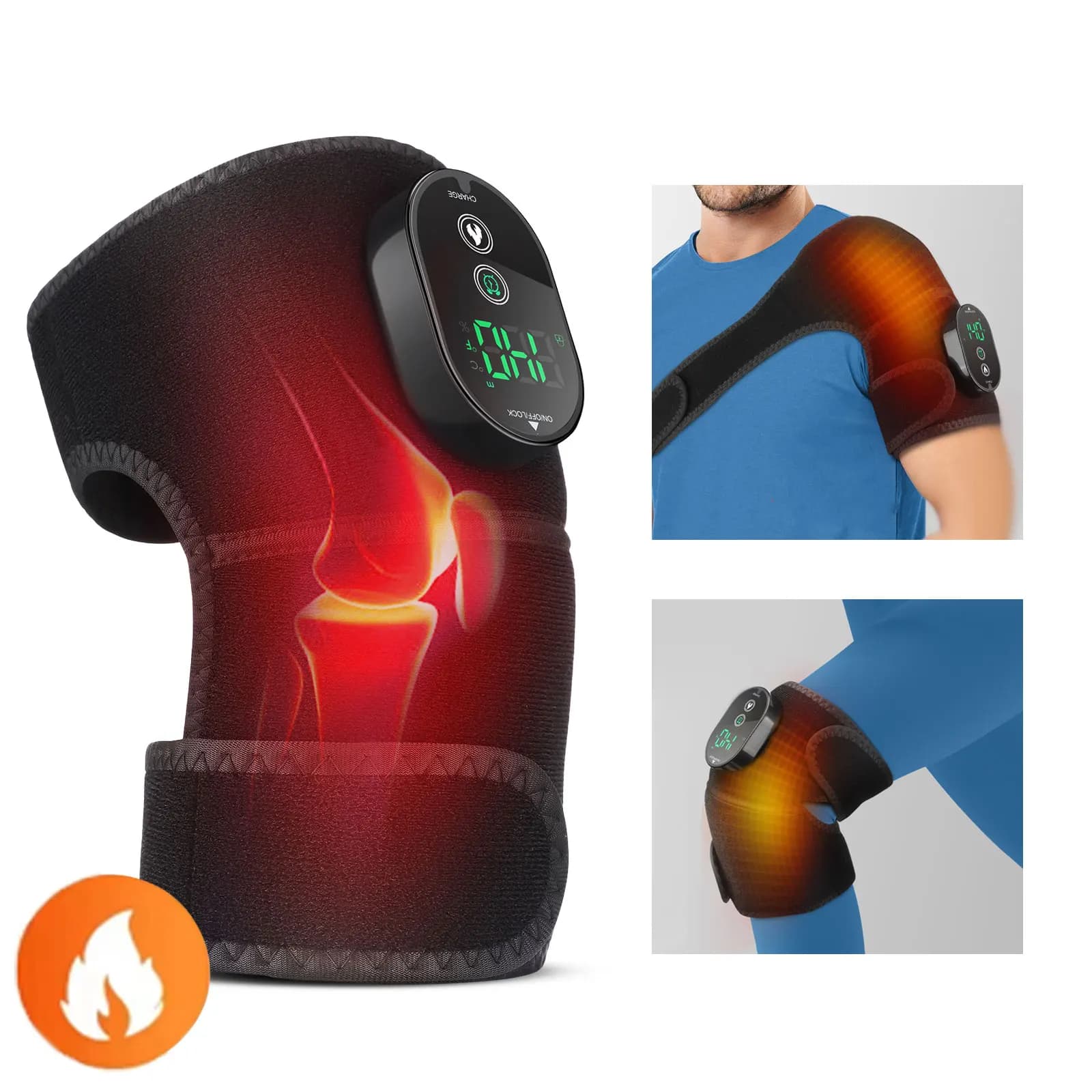 Riscaldamento Ginocchio Massaggio Pad 3-in-1 Spalla Gomito Wrap Brace Massaggiatore Termico Impacco Caldo Rilassamento Muscolare Cinture Elettriche Calde