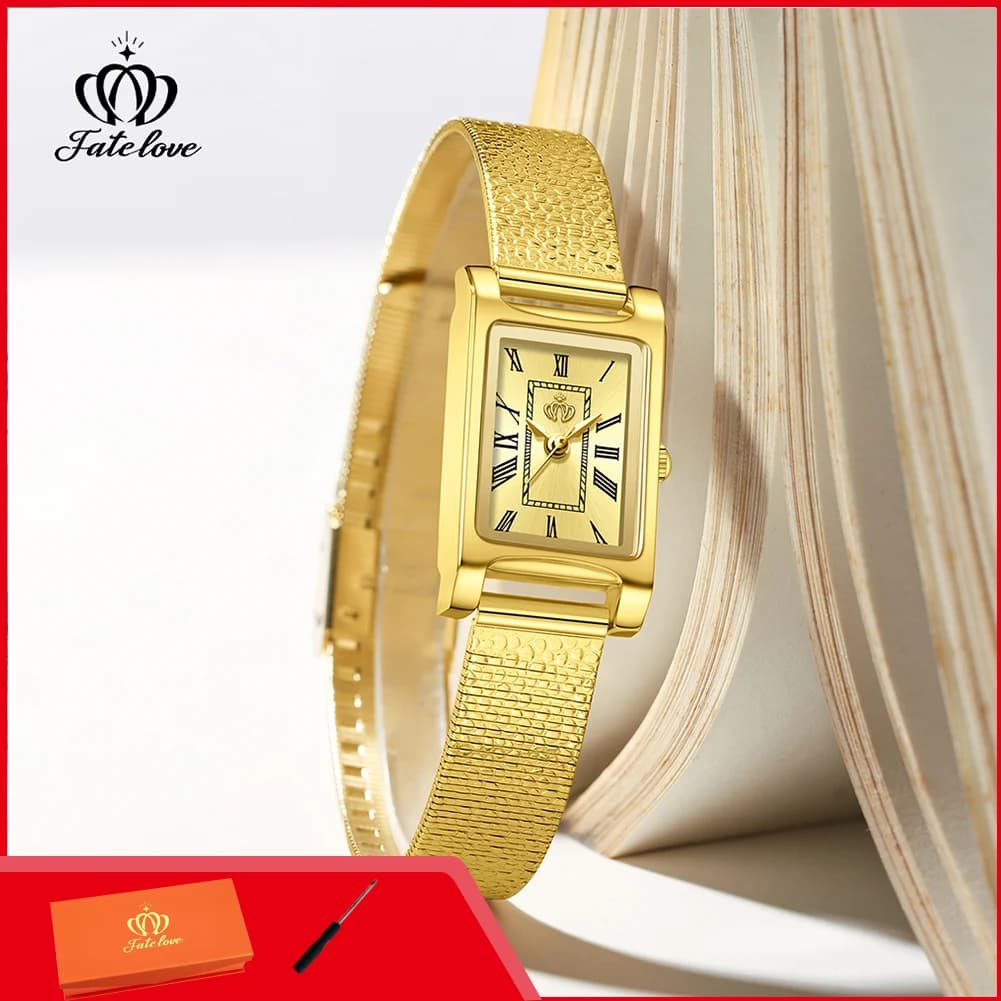 Fatelove 916 Luxury Elegant Quartz Ladies Wristwatches Waterproof Roman Dial Fashion Gold Watch for Women
