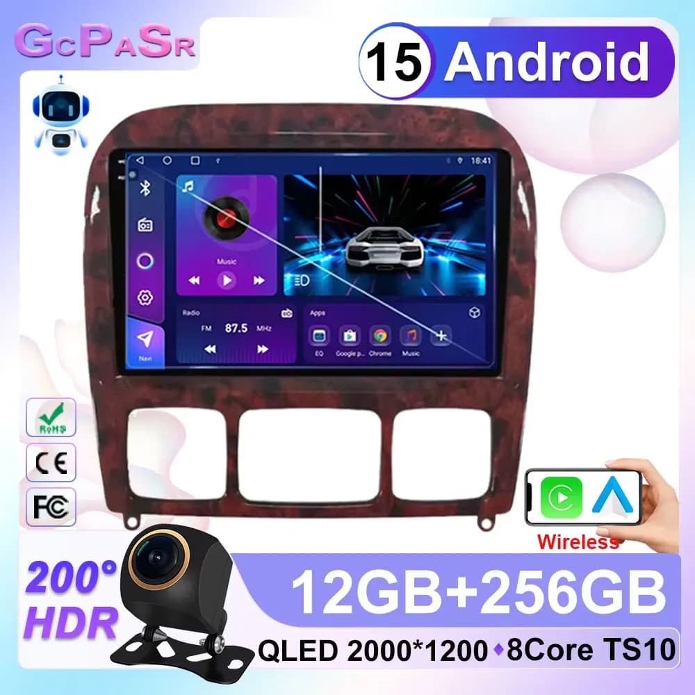 Car Radio For Mercedes Benz S-Class S Class W220 VV220 1998-2005 Android 15 Multimedia Navigation Wireless Carplay Stereo Screen