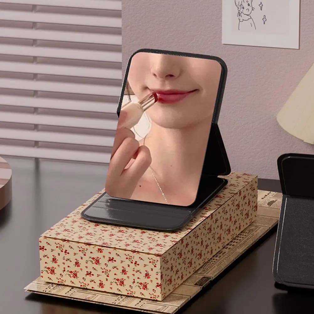 Foldable Portable Makeup Mirror with Support, Travel Mirror with Protective Cover