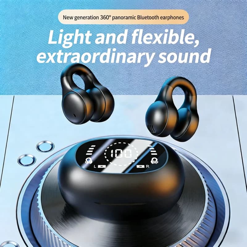 Cuffie Bluetooth Sportive a Clip con Schermo LED a Specchio, Audio HiFi Senza Perdita, Cancellazione del Rumore, Auricolari in Silicone Morbido e Confortevoli