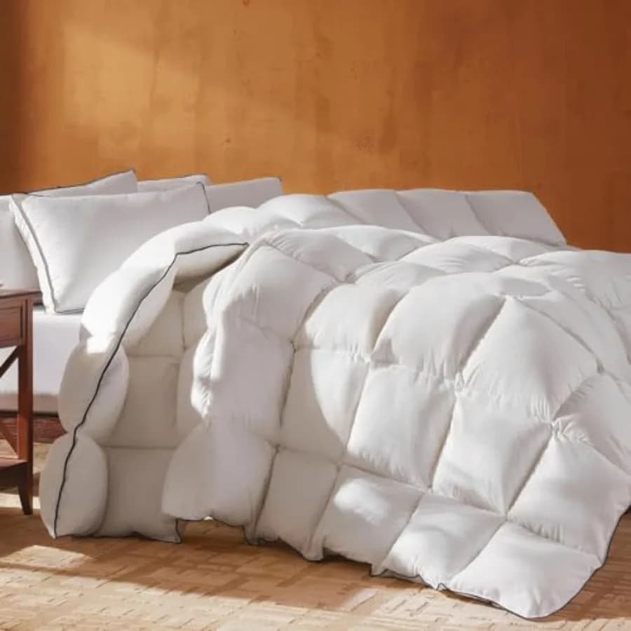 Piumino in Fibra di Piuma d'Oca e Cotone, Inserto per Piumino Ultra-Morbido, Collezione Hotel, Bianco Trapuntato, per Tutte le Stagioni