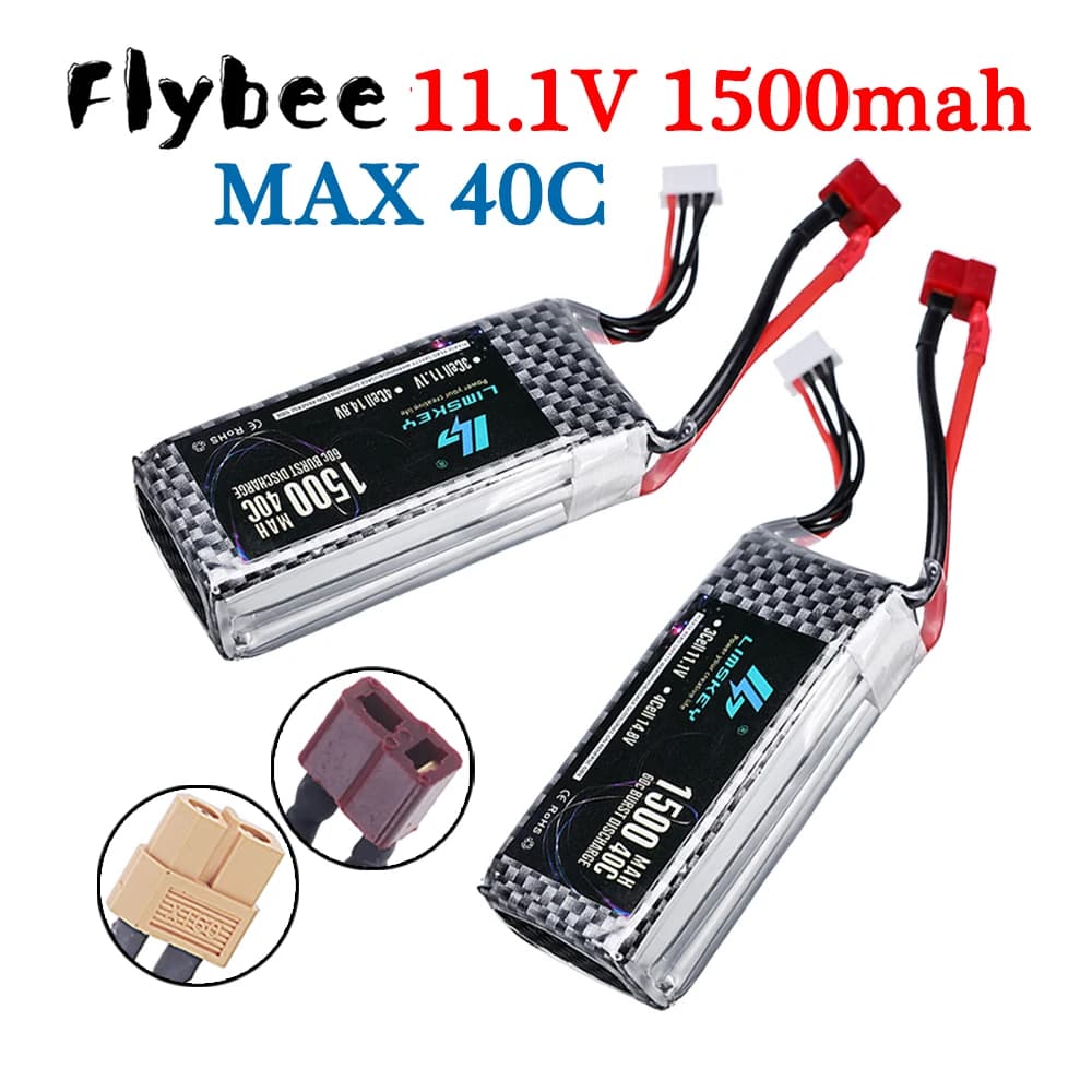 Batteria Lipo ad alta potenza 11.1V 1500mAh 40C per elicotteri RC giocattoli auto barche parti drone, batteria ricaricabile 3s 11.1v 1/2 pezzi