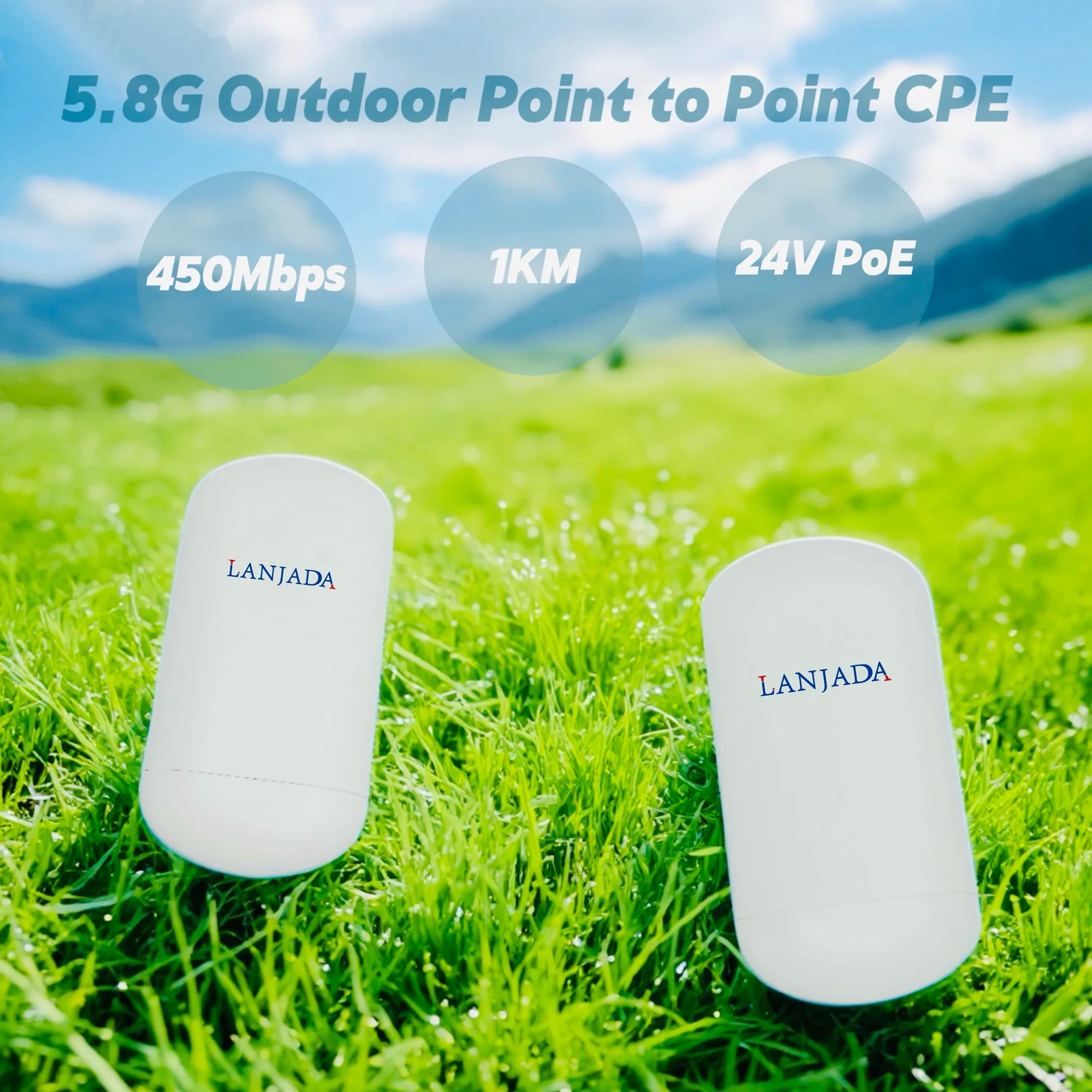 LANJADA 5.8G 450Mbps Bridge CPE Esterno, Access Point 5.8Ghz, Ripetitore WiFi a Lungo Raggio 1KM, Bridge Wi-Fi PTP PTMP