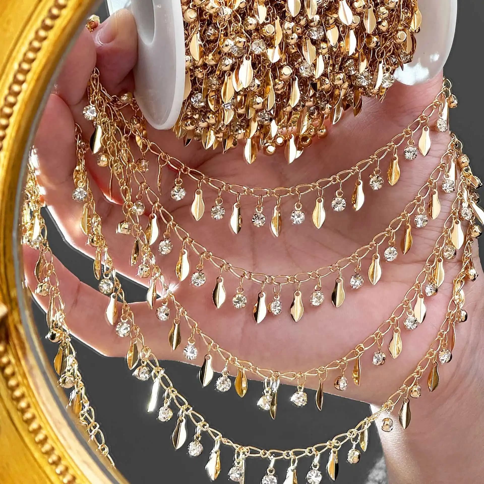 0.5/1/2m Gorgeous Handmade Chain Feather Star Tassel Chain DIY Bracelet Necklace Headwear Jewelry Clothing Accessories