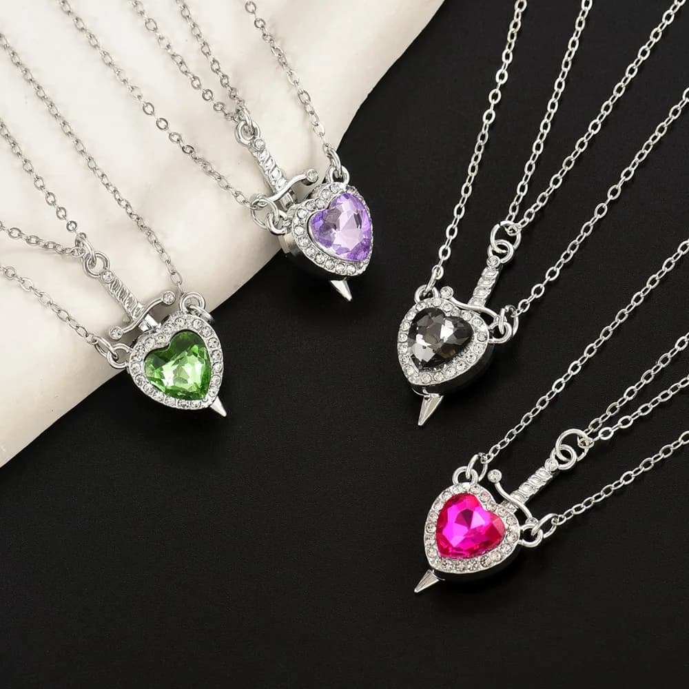 Creative Romantic Arrow Through Heart Shiny Inlaid Colored Zircon Pendant Lovers Necklace for Women Men Valentine's Day Jewelry