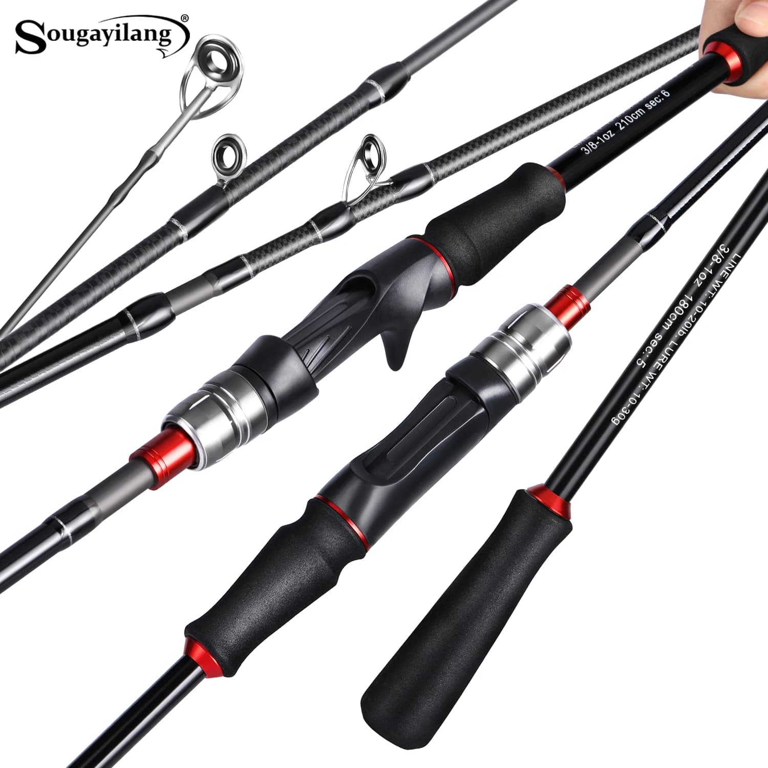 Sougayilang Fishing rod spinning/casting at 5/6 sections Carbon fiber anti-slip handle 10-30 g Lure Wt. Fishing rod Fishing