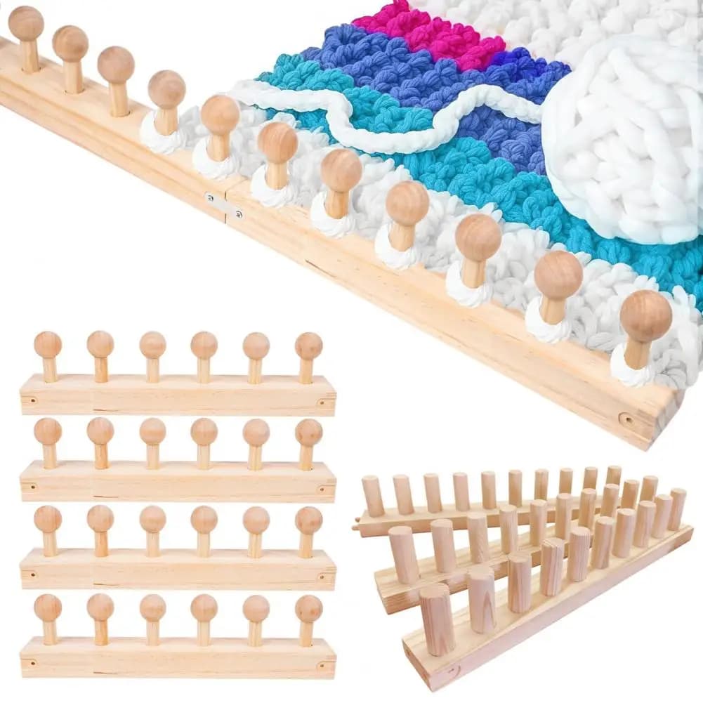Wooden Loom Frame Adjustable Wooden Peg Weaving Loom for Yarn Portable Knitting Frame Diy Blanket Maker Beginner Home Decor Gift