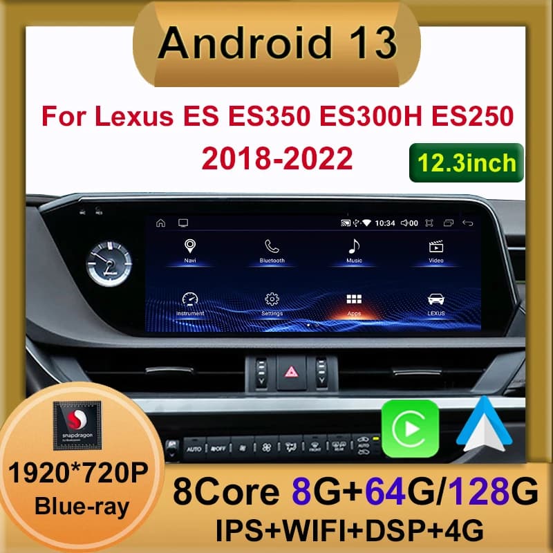Android 13 8 + 128G Qualcomm Auto Carplay Lettore Dvd per auto per LEXUS ES ES200 ES300H ES250 ES350 Radio Navigazione Multimediale Stereo