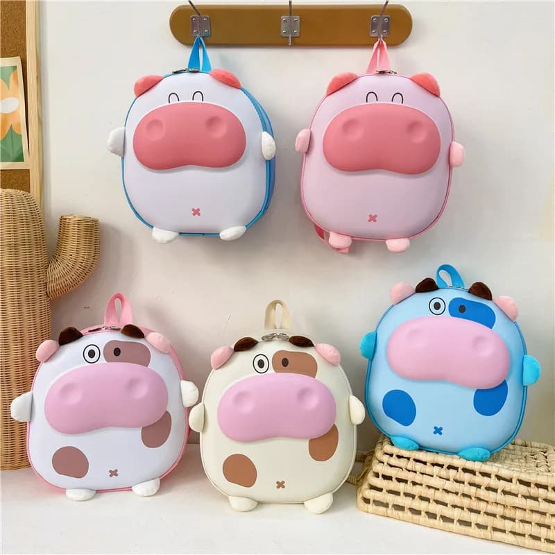 Nuovi bambini Borsa a tracolla rigida 3D Borsa a tracolla carina mucca Ragazzi Ragazze Zaino da scuola Zaino multifunzionale per bambini in guscio d'uovo
