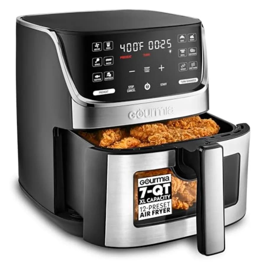 Friggitrice ad Aria da 7 Litri con Display LED, 12 Programmi Preimpostati One-Touch, Tecnologia FryForce 360, Cestello Antiaderente Lavabile in Lavastoviglie, per Croccantezza Ottimale