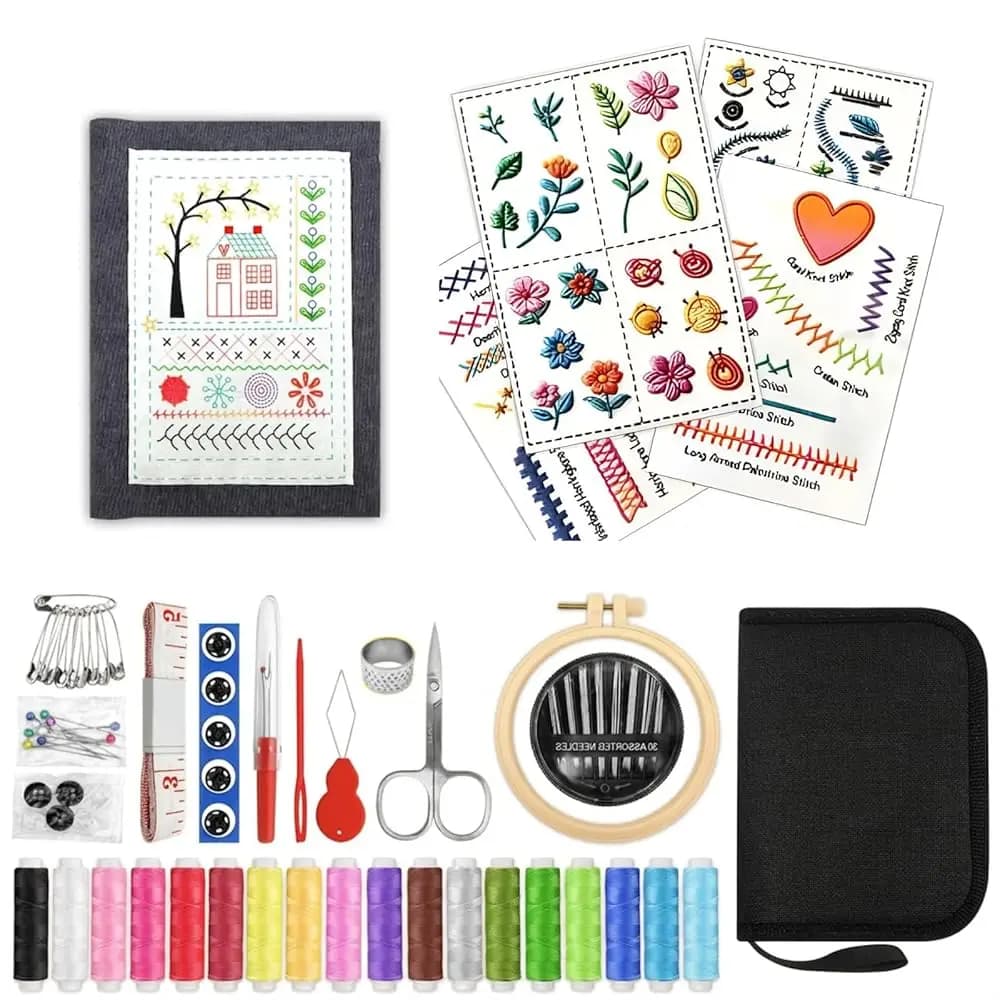Kit Ricamo per Principianti - 106 Modelli Rimovibili Aggiornati con Fili Extra Spessi, Aghi e Set Completo di Strumenti