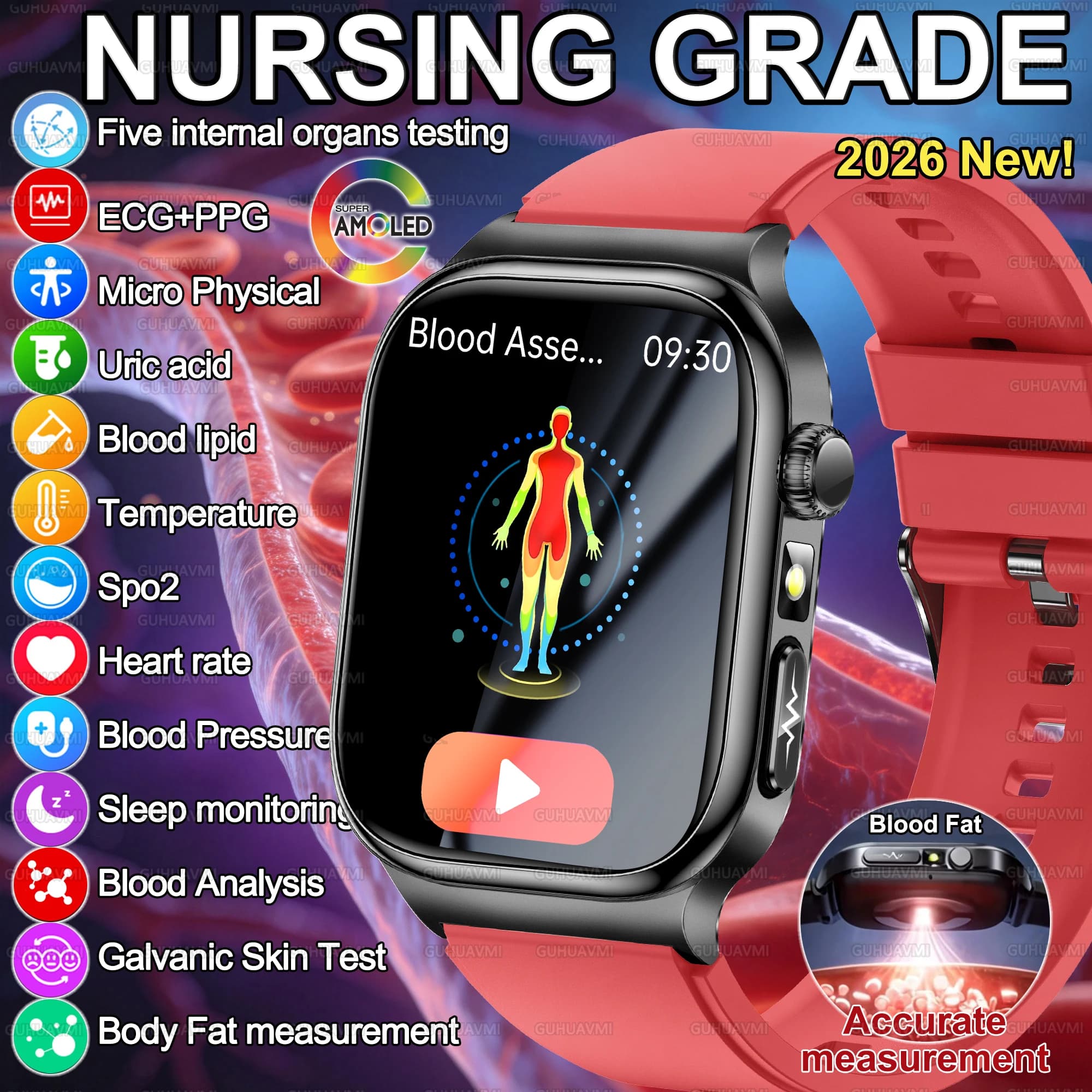 Nuovo Smartwatch 2026 per Diagnosi AI ECG, Analisi Corporea, Acido Urico, Lipidi e Pressione Sanguigna - Orologi Intelligenti per Uomini e Donne