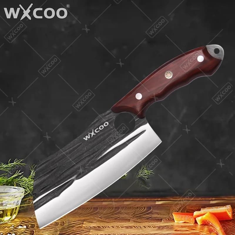 Coltello da Macellaio WXCOO, Forgiato a Mano, Professionale per Uso Domestico, Coltello per Affettare Frutta, Utensile da Cucina per BBQ con Manico in Legno