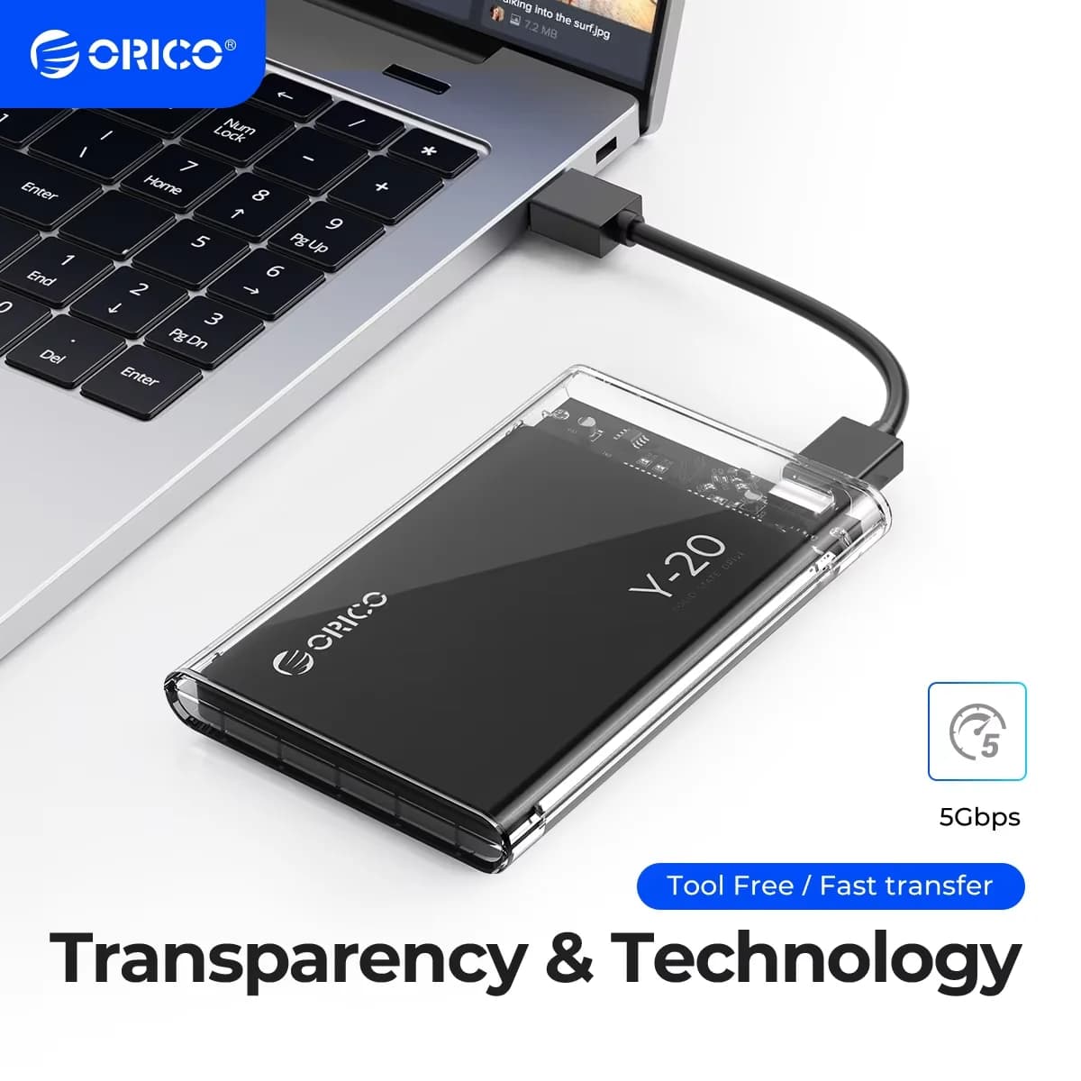 ORICO USB3.0 Type-C Custodia per HDD da 2,5 pollici SATA a USB3.0 Custodia per HDD esterna 5 Gbps UASP Strumento gratuito per accessori per computer
