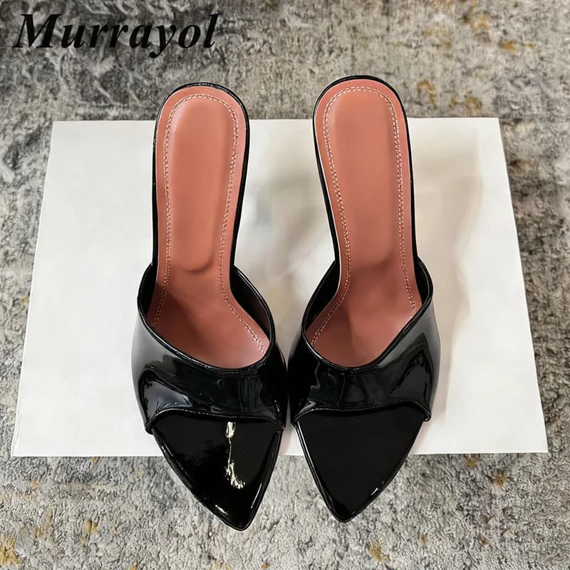 Nuove Ciabatte con Tacco Alto Sottile da Donna, Sandali in Pelle Verniciata a Punta, Scarpe Estive Sexy per Feste e Banchetti, Scarpe Versatili
