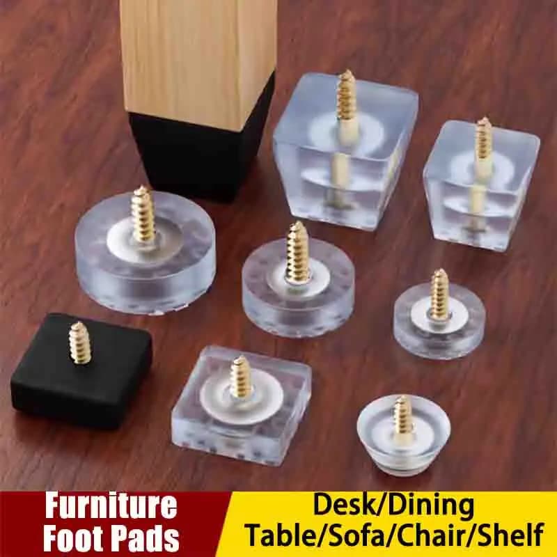PVC Furniture Leg Pads Chair Legs Coffee Table Bedside Cabinet Floor Protector Cover Round Squre Bottom Transparent Anti Slip