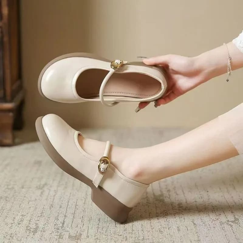 2025 Autunno Nuovo Retro Una Parola Fondo Piatto Mary Jane Shos Scarpe di Pelle da Donna Scarpe Singoli Spessa Scarpe da Donna con La Suola Morbida