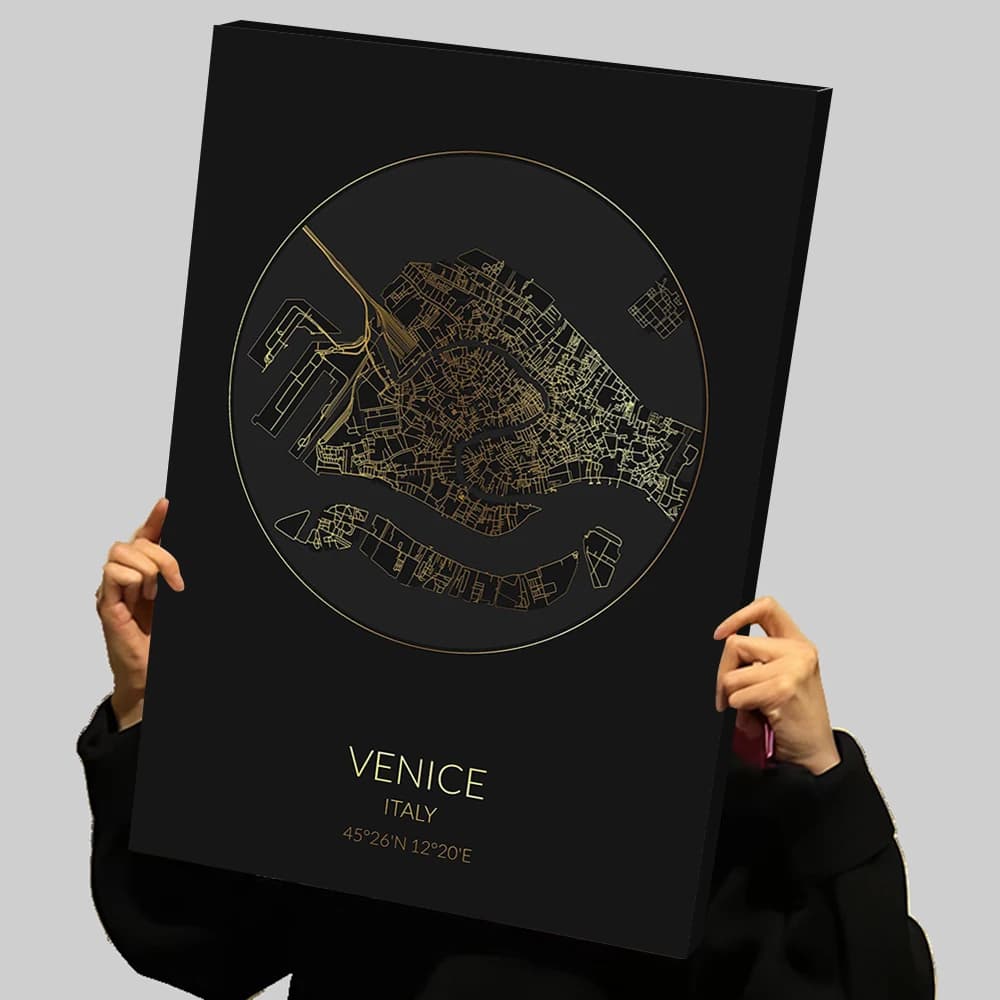 Black Gold Map of Venice Poster Stamps Painting on Custom Canvas Wall Art Modern Home Decoration Living Room Decorative Frames