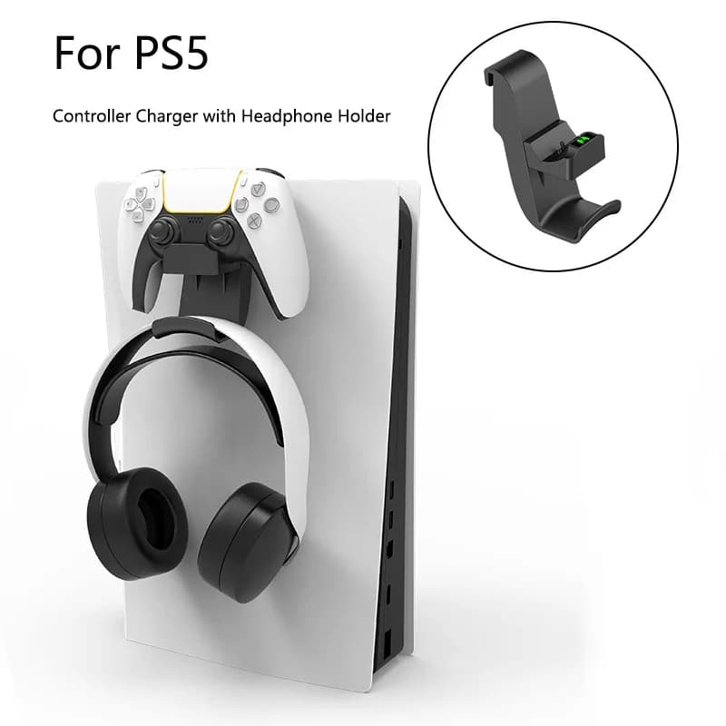 Supporto per cuffie per caricabatterie per controller 2 in 1 per controller di gioco PS5 Stazione dock di ricarica sospesa per accessori PS5