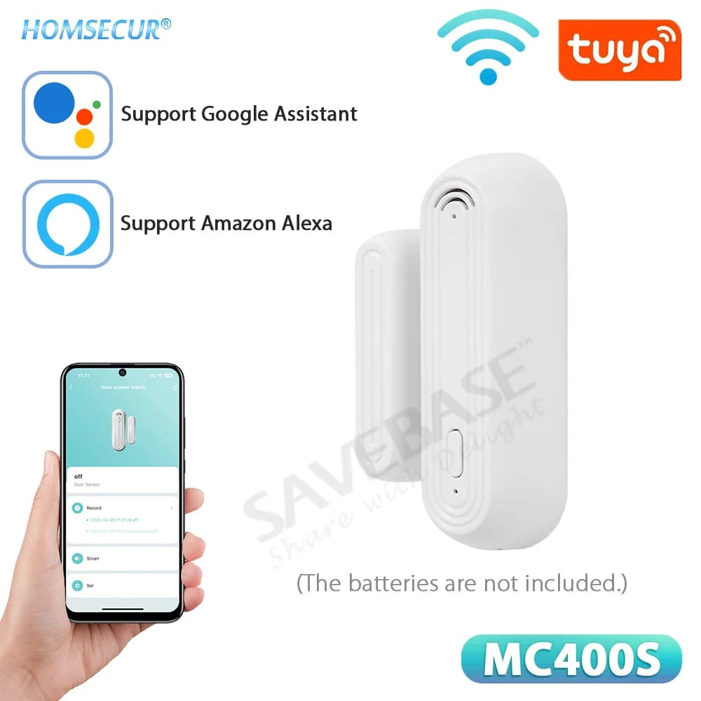 Tuyasmart WiFi 2.4GHZ Wireless Porta Finestra 90dB Sensore di Allarme Casa Aperta Chiusa Rivelatore Compatibile con Alexa e Google