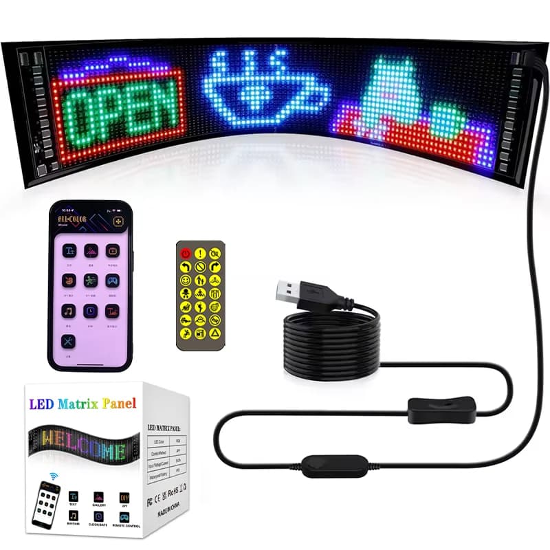 Pannello LED a matrice di pixel per camion, con occhi LED, insegna luminosa scorrevole, flessibile, con controllo tramite app Bluetooth.