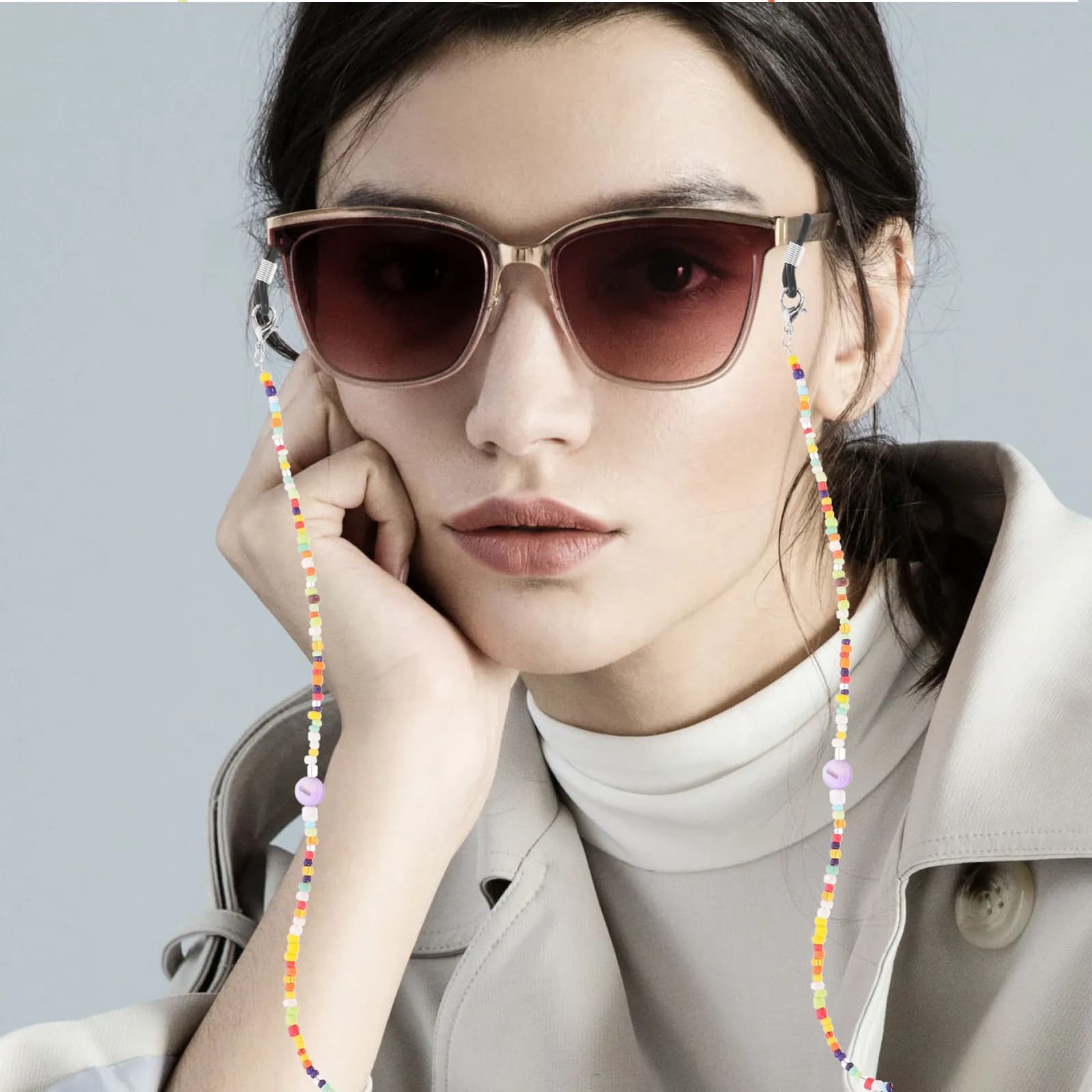 Adjustable Chain for Women's Eyewear, Cordino with Mask Beads, Eyewear, Sun and Swimming Eyewear Necklace