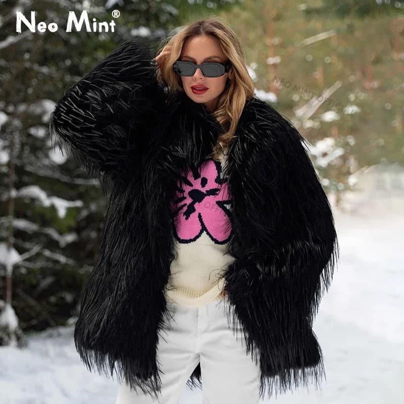 Neo Mint 2024 Winter Peloso Coat of Synthetic Pelliccia Long Women's Luxury Brand Nappe Soft Women's Jacket of Women's Pelliccia Streetwear Super Hot Coat