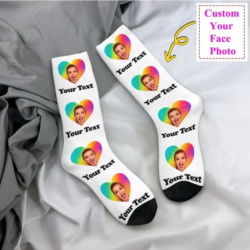Custom men's socks with custom photo text, cool unisex design, your elegant spring socks, summer, autumn and winter