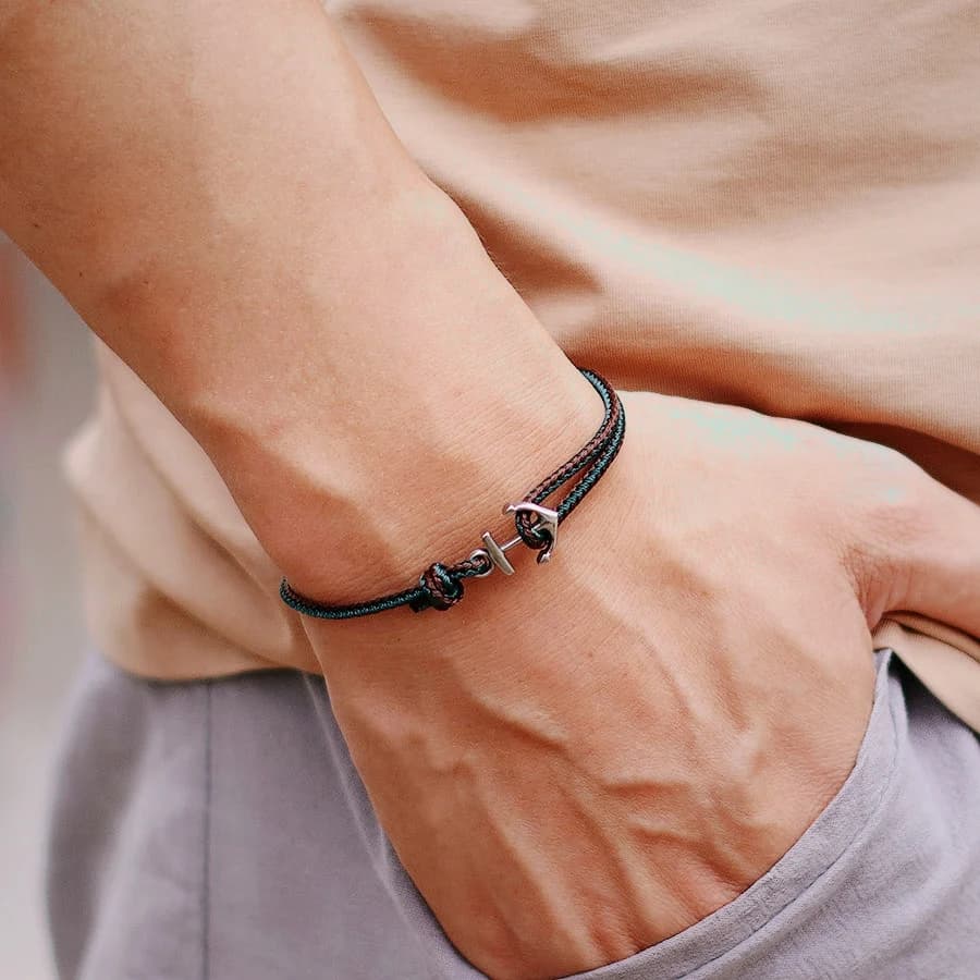 Bracciale da uomo alla moda con ancoraggio con cordoncini etnici Bracciale premium fatto a mano regolabile Gioielli da surf da spiaggia Braslet nautico