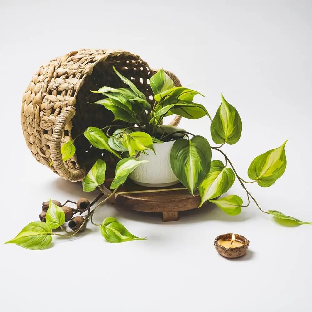 Vaso in ceramica 5 cm di larghezza x 3,5 cm di altezza con pianta artificiale di edera rampicante per decorazioni da scaffale